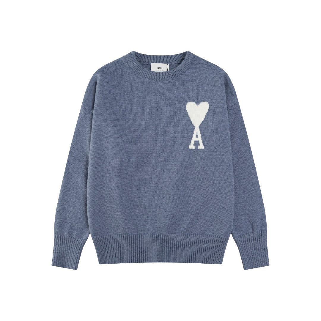 AMI PARIS Jacquard Heart Crew Neck Sweater
