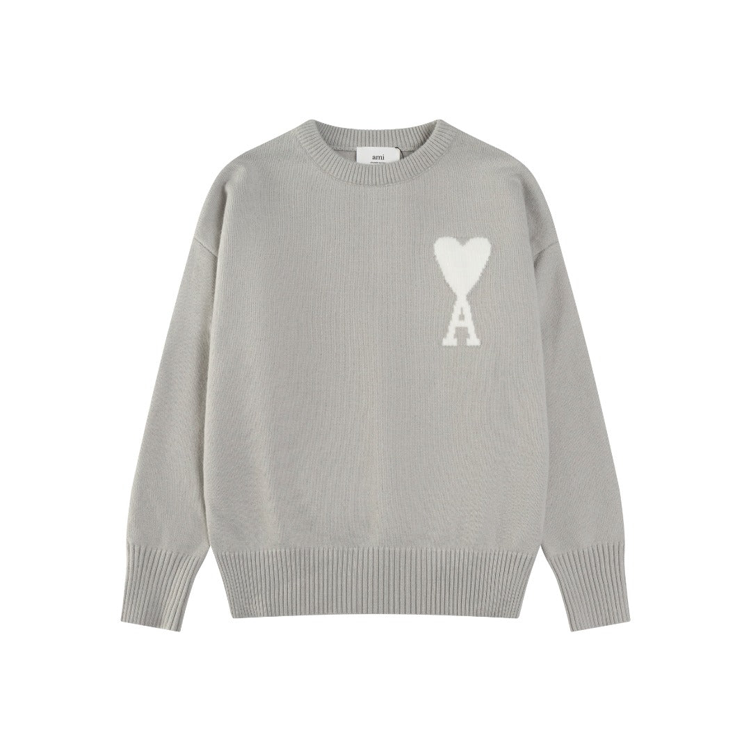 AMI PARIS Jacquard Heart Crew Neck Sweater
