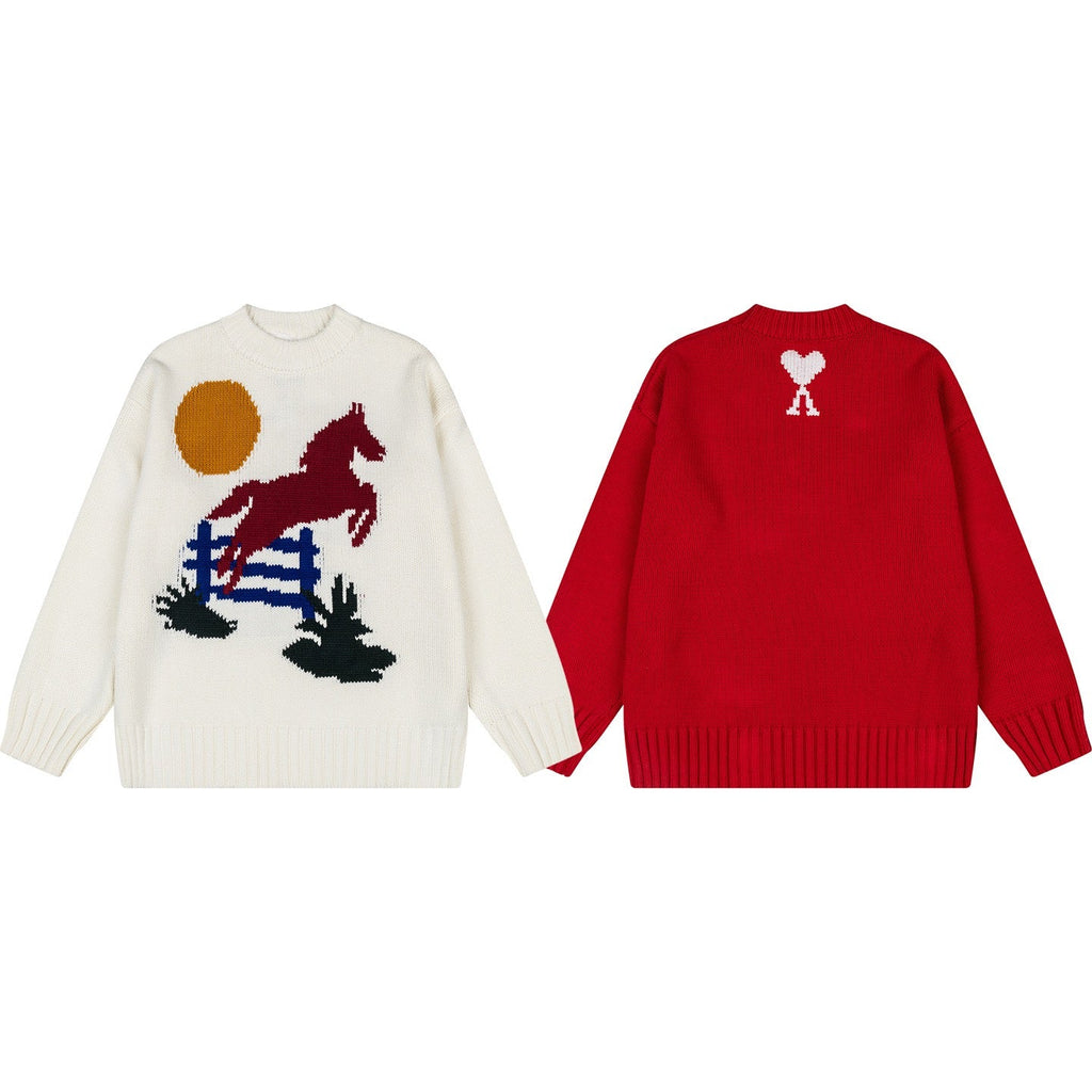 AMI PARIS Jacquard Heart Crewneck Sweater