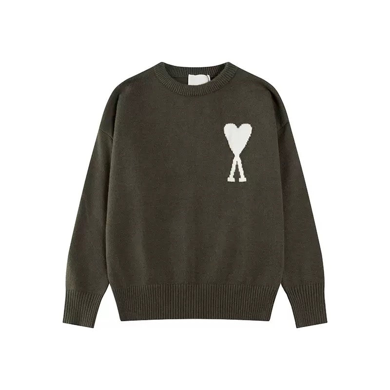 AMI PARIS Jacquard Heart Crew Neck Sweater