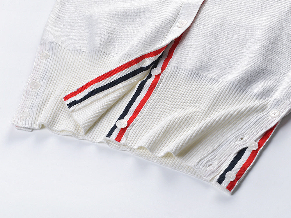 Four-Stripe Pink V-Neck Cardigan????¡§¡è?¡§¡è??¡§o?  TREND