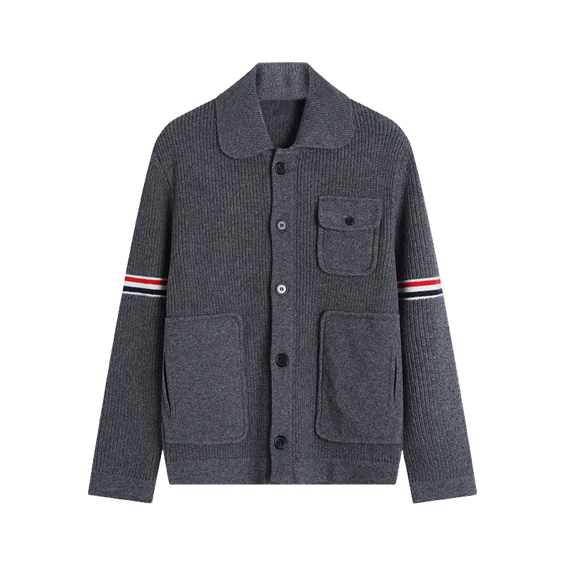 Mens double sleeve striped wool coat 